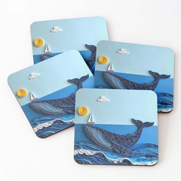 Item preview, Blue whale with a small boat in the quilling water  designed and sold by ShipDrop.