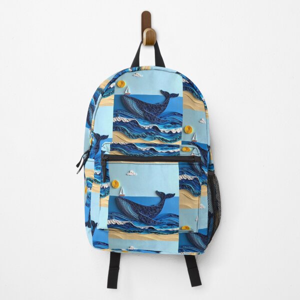 Item preview, Blue whale with a small boat in the quilling water  designed and sold by ShipDrop.