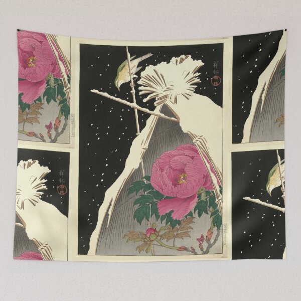 Item preview, Siberian Bluechat Next to a Peony by Ohara Koson : Japanese Poster designed and sold by artofuniverse.