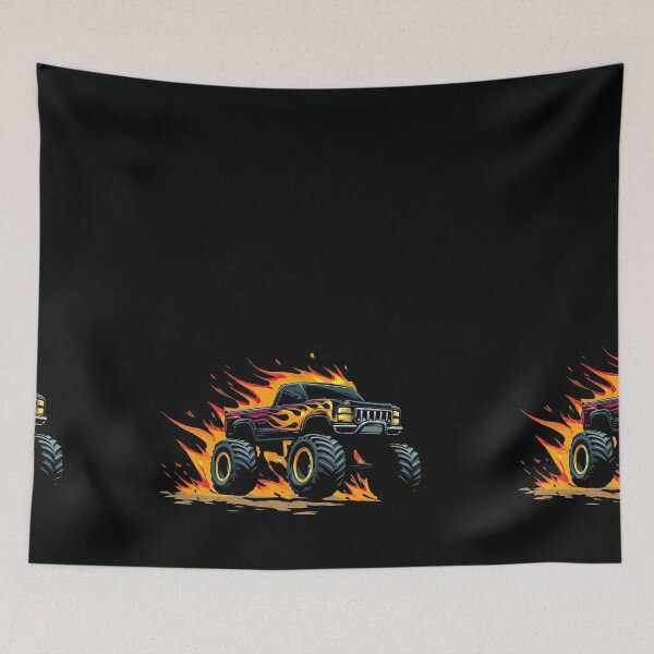 Item preview, Small Monster Truck Driving Through Dark Night Background designed and sold by Piotrek0001.