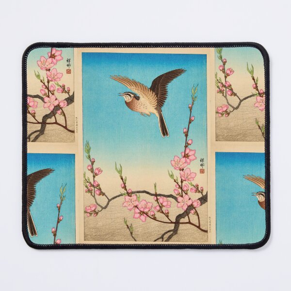 Item preview, Skylark in Flight Above Blossoming Peach by Ohara Koson : Japanese Poster designed and sold by artofuniverse.