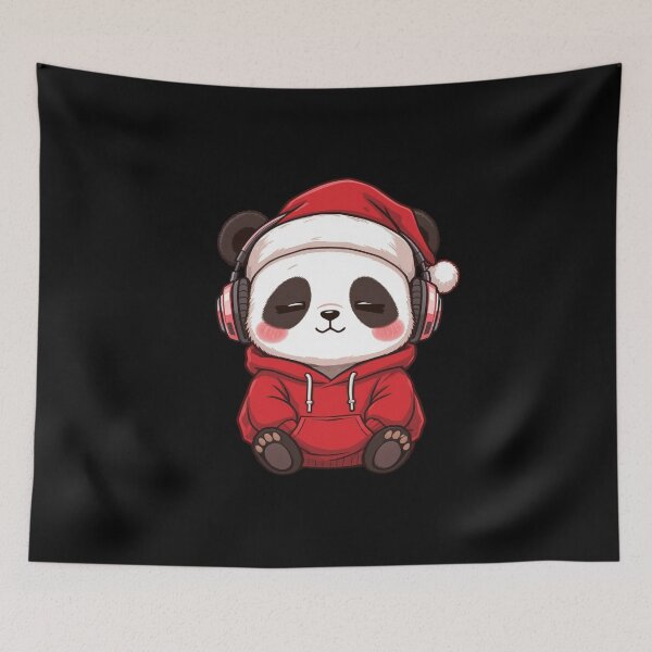 Item preview, Cute Kawaii Panda Listening to Lo-Fi Christmas | Cozy Chibi Panda designed and sold by ColorSplash123.