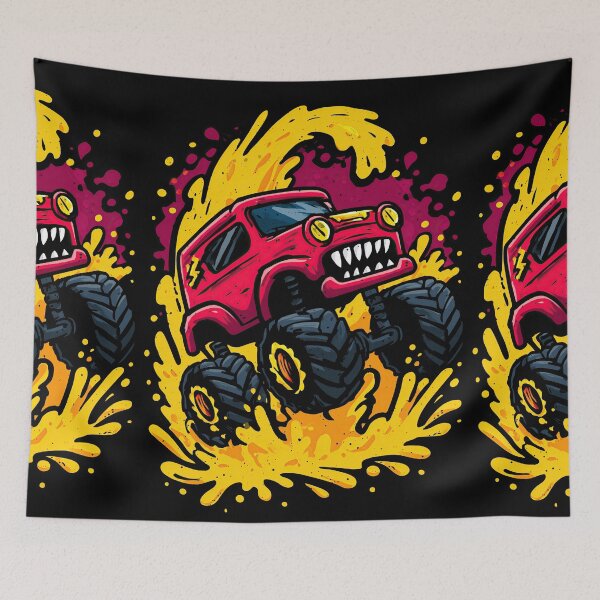 Item preview, Red Monster Truck Crushing Through Yellow Paint Splash designed and sold by Piotrek0001.