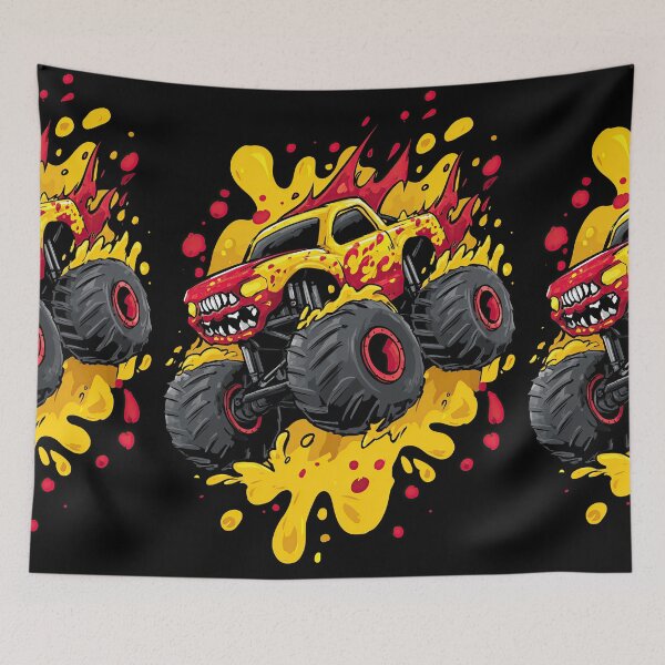 Item preview, Yellow Monster Truck Jumping Over Red Paint Splatter designed and sold by Piotrek0001.