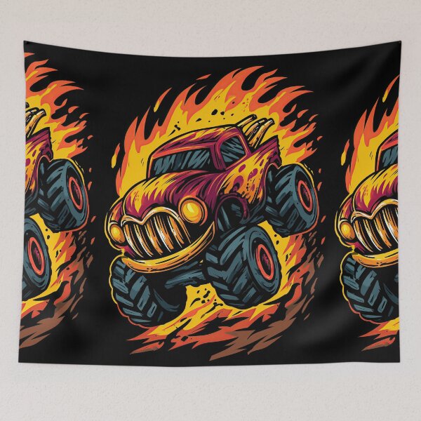 Item preview, Cartoon Monster Truck Engulfed In Bright Orange Flames designed and sold by Piotrek0001.
