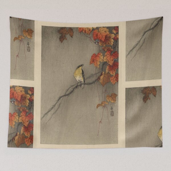 Item preview, Songbird on Maple Tree by Ohara Koson : Autumn Shin Hanga Japanese Poster designed and sold by artofuniverse.
