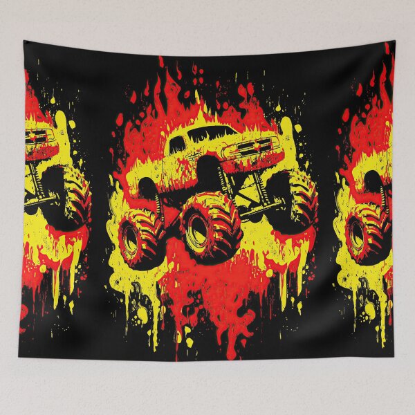 Item preview, Orange Truck Bursting Through Intense Yellow Fire Background designed and sold by Piotrek0001.