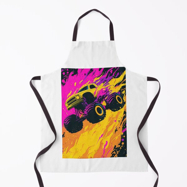 Item preview, Neon Pink Monster Truck Jumping On Yellow Background designed and sold by Piotrek0001.