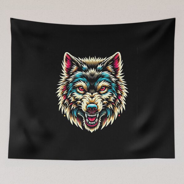 Item preview, Snarling White Wolf Head with Vibrant Neon Accents designed and sold by beast-net.