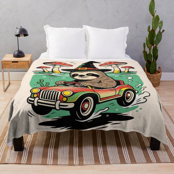 Item preview, Groovy Sloth Witch Driving Vintage Car in Mushroom Forest | Psychedelic Retro Comic Vibe designed and sold by Cherrydora.