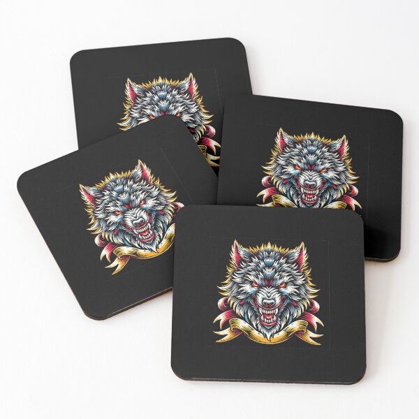 Item preview, Fierce Metallic Wolf Head with Gold Banner Illustration designed and sold by beast-net.