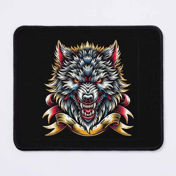 Item preview, Fierce Metallic Wolf Head with Gold Banner Illustration designed and sold by beast-net.