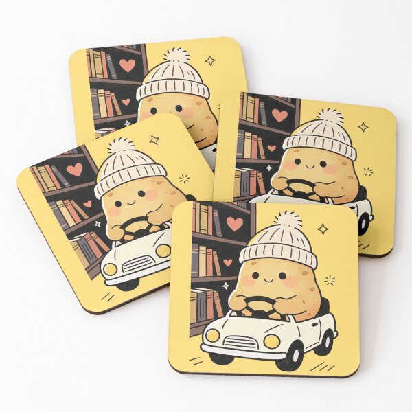 Item preview, Cozy Bookworm Potato Driving Adventure | Kawaii Retro Car & Knit Beanie Design designed and sold by Cherrydora.
