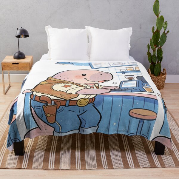 Item preview, Whimsical Cowboy Manatee Barista | Cute Western Sea Cow Coffee Shop Art designed and sold by Cherrydora.