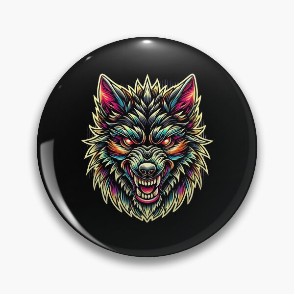 Item preview, Aggressive Snarling Wolf Head with Vibrant Neon Accents designed and sold by beast-net.