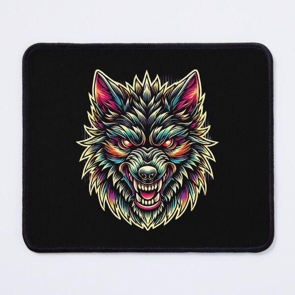 Item preview, Aggressive Snarling Wolf Head with Vibrant Neon Accents designed and sold by beast-net.