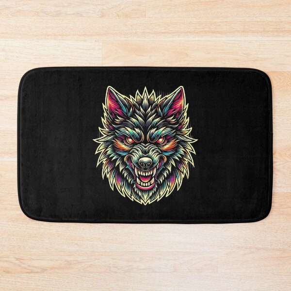 Item preview, Aggressive Snarling Wolf Head with Vibrant Neon Accents designed and sold by beast-net.