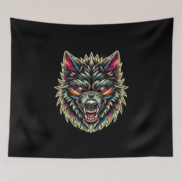 Item preview, Aggressive Snarling Wolf Head with Vibrant Neon Accents designed and sold by beast-net.