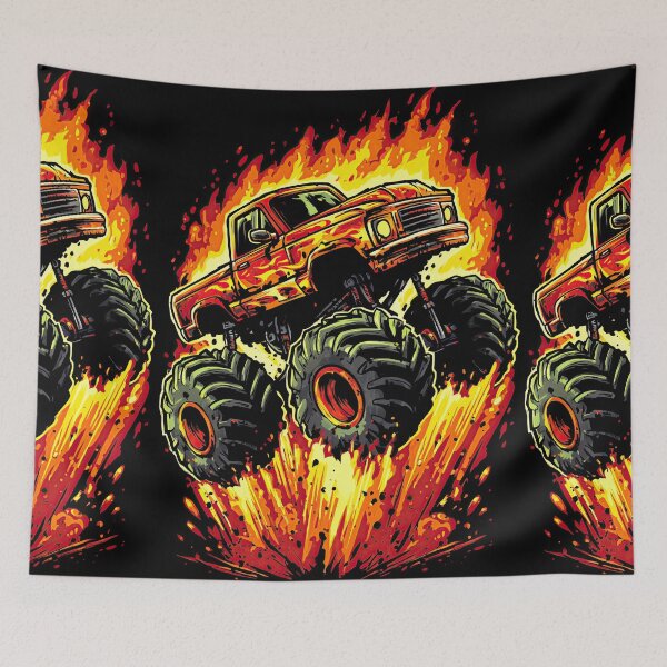 Item preview, Red Pickup Truck Surrounded By Raging Fire Flames designed and sold by Piotrek0001.
