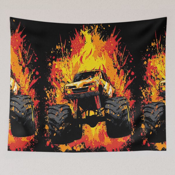 Item preview, Blazing Monster Truck Surrounded By Bright Orange Fire designed and sold by Piotrek0001.