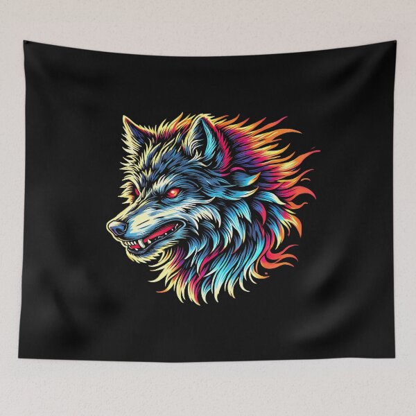 Item preview, Stylized Flaming Blue and Orange Wolf Head Profile designed and sold by beast-net.