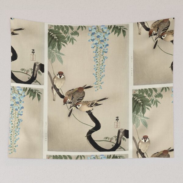 Item preview, Sparrows and Wisteria by Ohara Koson : Shin Hanga Japanese Poster designed and sold by artofuniverse.