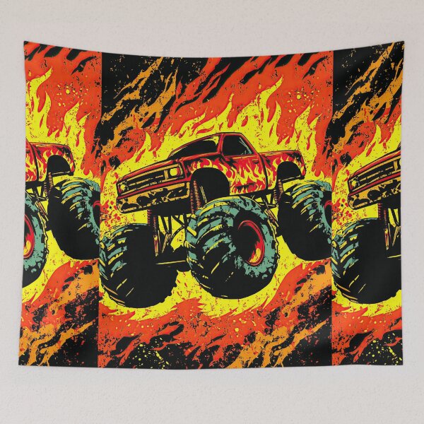 Item preview, Red Truck Jumping Out Of Yellow Fire Explosion designed and sold by Piotrek0001.