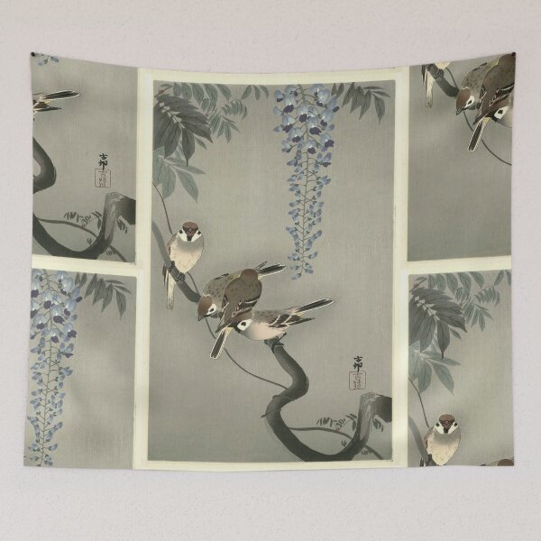 Item preview, Sparrows on Wisteria by Ohara Koson : Shin Hanga Japanese Poster designed and sold by artofuniverse.