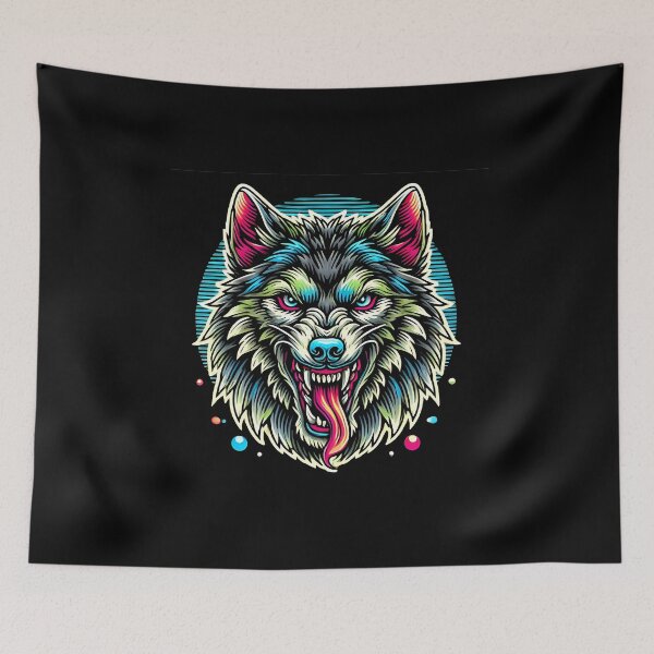 Item preview, Neon Psychedelic Wolf Head with Tongue Out designed and sold by beast-net.