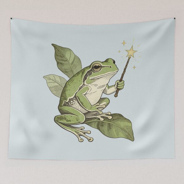 Item preview, Enchanted Frog Wizard Illustration - Vintage Cottagecore Fairy Magic Art designed and sold by Cherrydora.