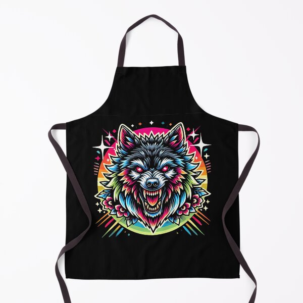 Item preview, Fierce Rainbow Wolf Head with Glowing Red Eyes and Floral Accents designed and sold by beast-net.