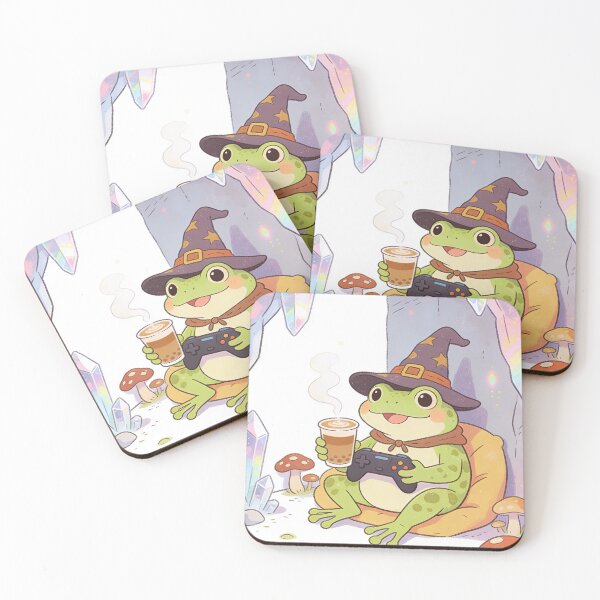Item preview, Cozy Frog Witch Gamer Drinking Boba Tea in Crystal Cave | Whimsical Cottagecore Aesthetic Design designed and sold by Cherrydora.