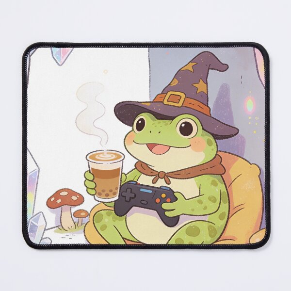 Item preview, Cozy Frog Witch Gamer Drinking Boba Tea in Crystal Cave | Whimsical Cottagecore Aesthetic Design designed and sold by Cherrydora.