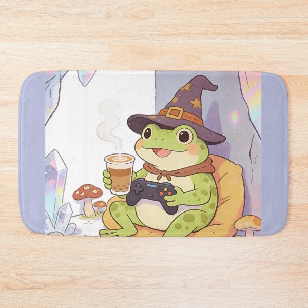 Item preview, Cozy Frog Witch Gamer Drinking Boba Tea in Crystal Cave | Whimsical Cottagecore Aesthetic Design designed and sold by Cherrydora.