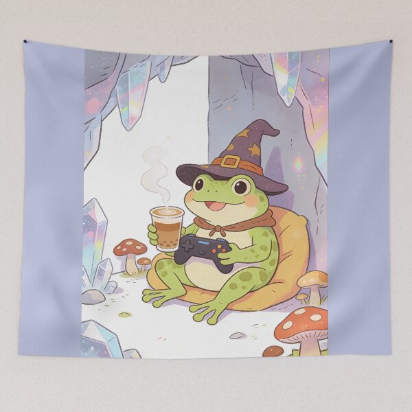 Item preview, Cozy Frog Witch Gamer Drinking Boba Tea in Crystal Cave | Whimsical Cottagecore Aesthetic Design designed and sold by Cherrydora.