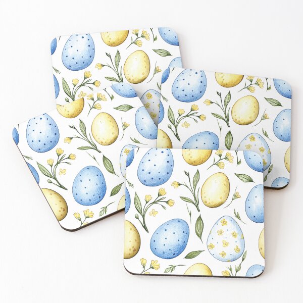 Item preview, Blue Yellow Easter Eggs Painted Flowers Spring Watercolor All Over designed and sold by Feeling Artsy.
