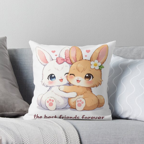Aperçu de l'œuvre Meilleures amies pour toujours – Illustration de lapins mignons d'anime qui se font un câlin créée et vendue par SVT Abstract.