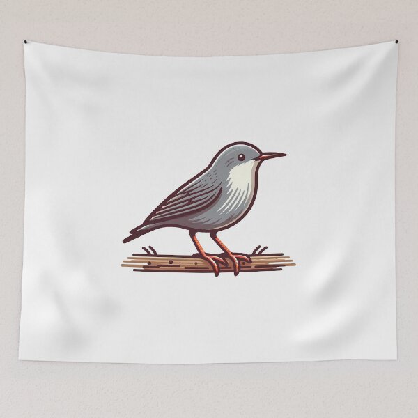 Item preview, Minimalist Grey Songbird on Branch designed and sold by cave-canvas.