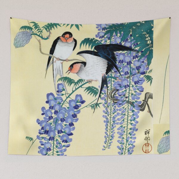 Item preview, Swallows and Wisteria by Ohara Koson : Shin Hanga Japanese Poster designed and sold by artofuniverse.