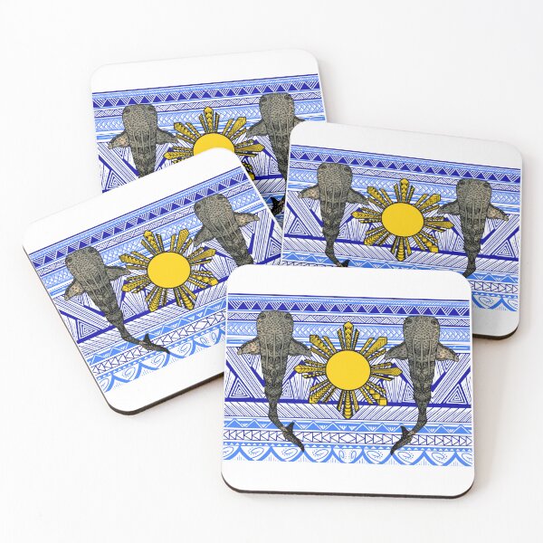 Item preview, Tribal Whale Sharks and Fillipino Sun with a Blue Tribal Background designed and sold by Steeb757.