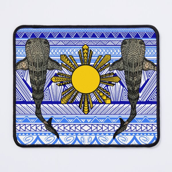 Item preview, Tribal Whale Sharks and Fillipino Sun with a Blue Tribal Background designed and sold by Steeb757.