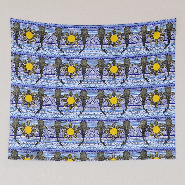 Item preview, Tribal Whale Sharks and Fillipino Sun with a Blue Tribal Background designed and sold by Steeb757.