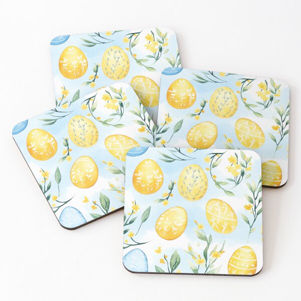 Item preview, Blue Yellow Easter Eggs Painted Flowers Spring Watercolor All Over designed and sold by Feeling Artsy.