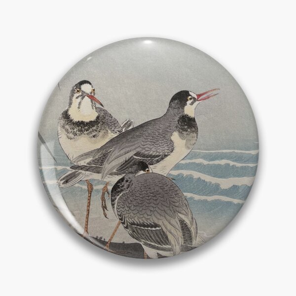 Item preview, Thee Plovers on a Rock the Seaside and a Crescent Moon Behind by Ohara Koson : Coastal Shin Hanga Japanese Poster designed and sold by artofuniverse.