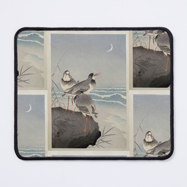 Item preview, Thee Plovers on a Rock the Seaside and a Crescent Moon Behind by Ohara Koson : Coastal Shin Hanga Japanese Poster designed and sold by artofuniverse.