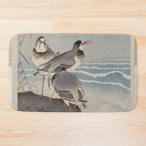 Item preview, Thee Plovers on a Rock the Seaside and a Crescent Moon Behind by Ohara Koson : Coastal Shin Hanga Japanese Poster designed and sold by artofuniverse.