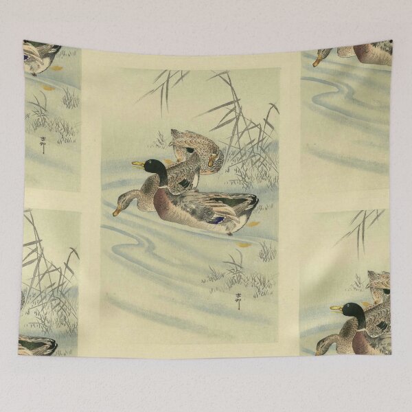 Item preview, Three Ducks in Shallow Water With Reed Style 2 by Ohara Koson : serene japanese poster designed and sold by artofuniverse.