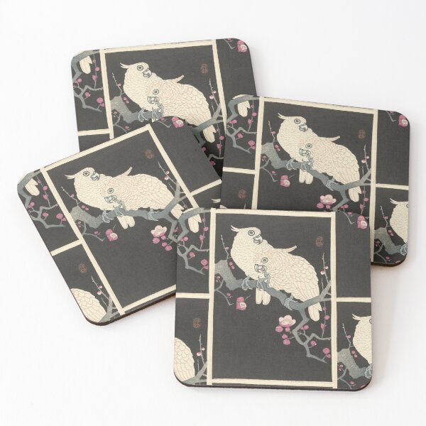 Item preview, Two Cockatoos on Branch With Plum Blossom by Ohara Koson : Japandi Japanese Poster designed and sold by artofuniverse.