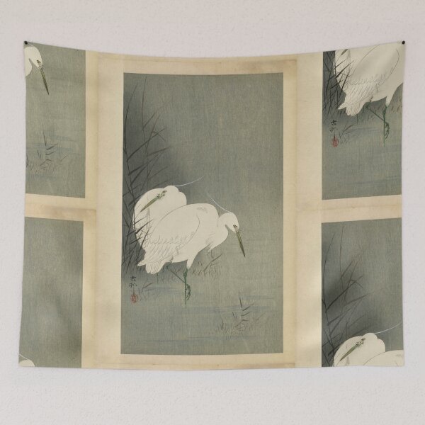 Item preview, Two Egrets in the Reeds by Ohara Koson : Tranquil Shin Hanga Japanese Poster designed and sold by artofuniverse.