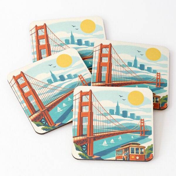 Item preview, San Francisco “City by the Bay” — Vintage Golden Gate Bridge & Cable Car Poster designed and sold by Pink & California.